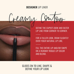 Runway Rogue Lip Pencil creamy vegan formula nourishes lips while delivering smooth color.
