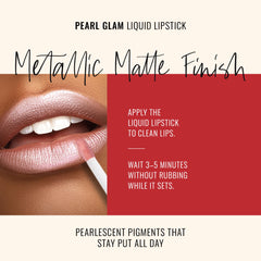 Pearl Glam texture close-up reveals silver and gold shimmer on lips.