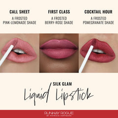 Runway Rogue Silk Glam Cocktail Hour lipstick shows bold pomegranate red with rich payoff.