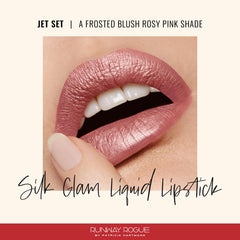 Runway Rogue Silk Glam Jet Set swatches reveal the frosted rosy-pink shade.