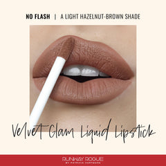 Runway Rogue Velvet Glam No Flash swatches on forearm reveal light hazelnut brown