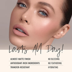 Velvet Glam on lips demonstrates full-coverage minimalist finish.