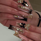 RUOKEXIN black French tip nails with gold 3D butterflies for glamorous at home nails