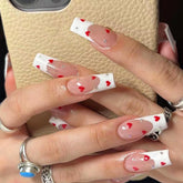 RUPOFUZA valentines press-on nails with long white French tip for a chic manicure