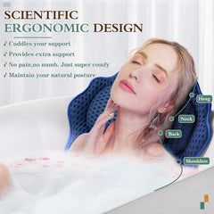 RUVINCE ergonomic headrest supports the neck for a relaxed bath experience.