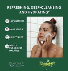 RX Body Care Tea Tree Oil Soap Bar with mint and eucalyptus for a deep clean.