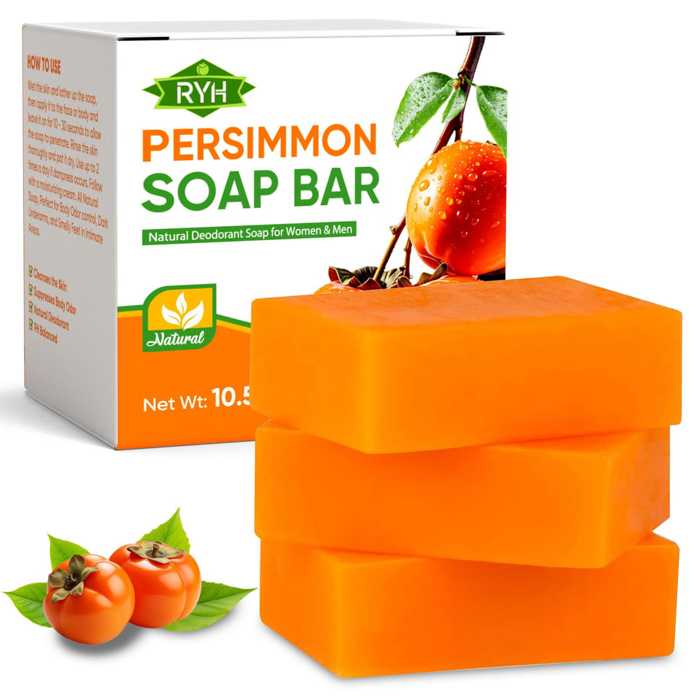 RYH Persimmon soap bar packaging highlights natural deodorizing freshness.