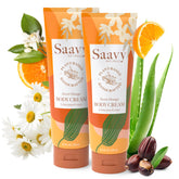 Saavy Naturals Deeply Hydrating Body Cream Sweet Orange jar delivers rich moisture for dry skin.