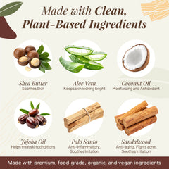 Saavy Naturals ingredients: organic shea, jojoba, coconut oil for smooth, non-greasy absorption.