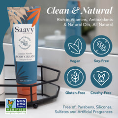 Saavy Naturals USA-made plant-based formula label on product packaging