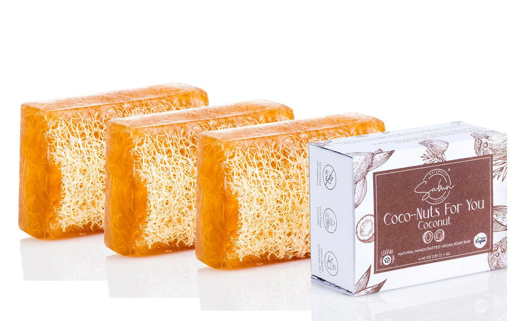 SABUN NATURALLY LAVISH The Mayan cocoa butter loofah soap for exfoliating and nourishing skin.