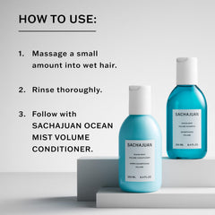 SACHAJUAN Ocean Mist Volume Shampoo lather on hands shows rich cleansing foam.