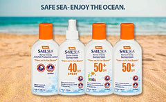 SAFE SEA biodegradable packaging emphasizing eco-friendly sunscreen