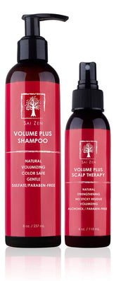 Sai Zen Volume Plus Shampoo bottle for fuller-looking hair and gentle cleansing.
