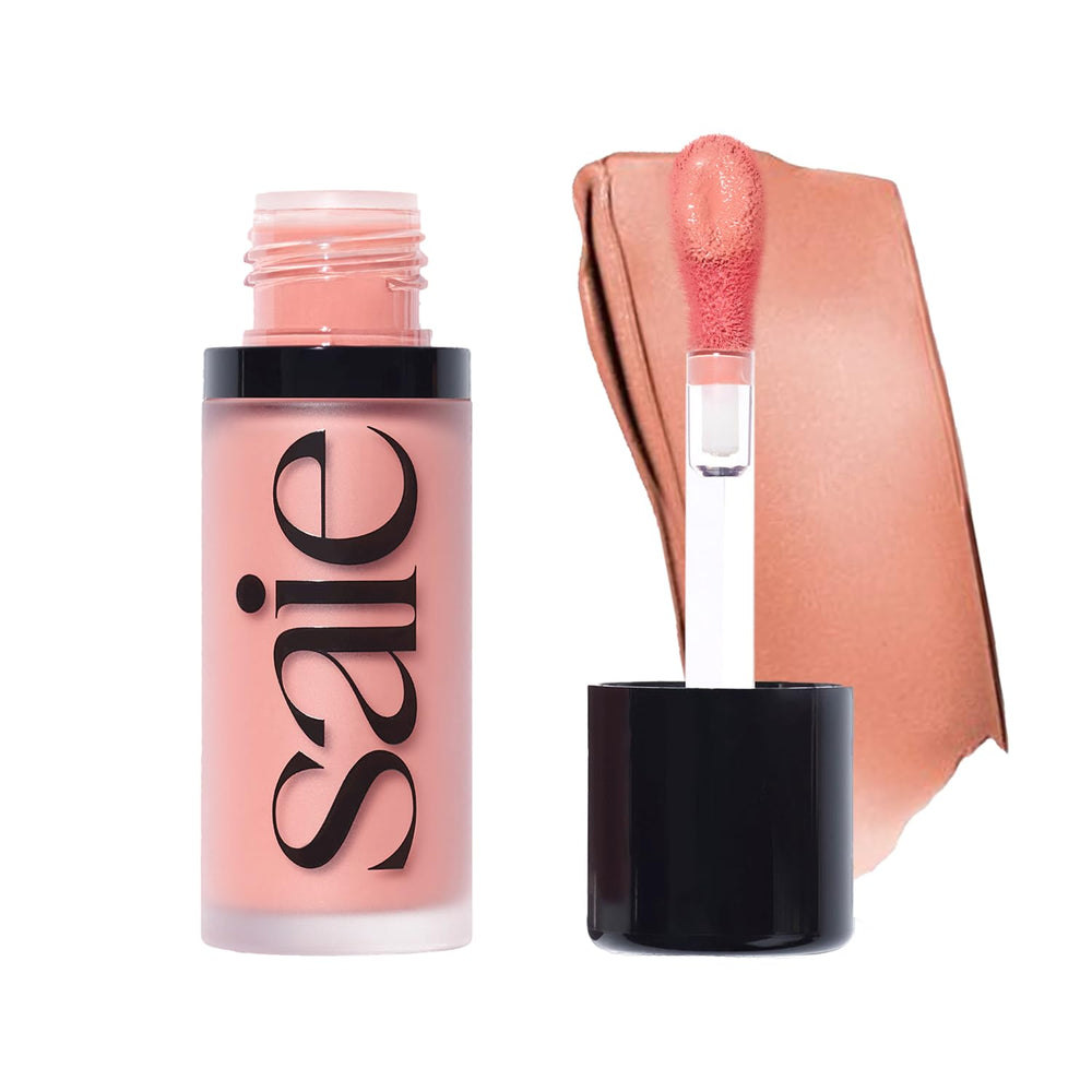 Saie Dew Liquid Blush rose-petal swatch for a natural, radiant flush.