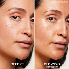 Saie Mini Glowy Super Gel mixed with foundation for radiant finish