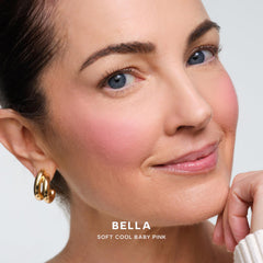 Saie SuperSuede Blush swatch on cheek demonstrates diffused flush and skin softness.