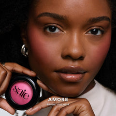 Velvety texture of Saie SuperSuede blush application.