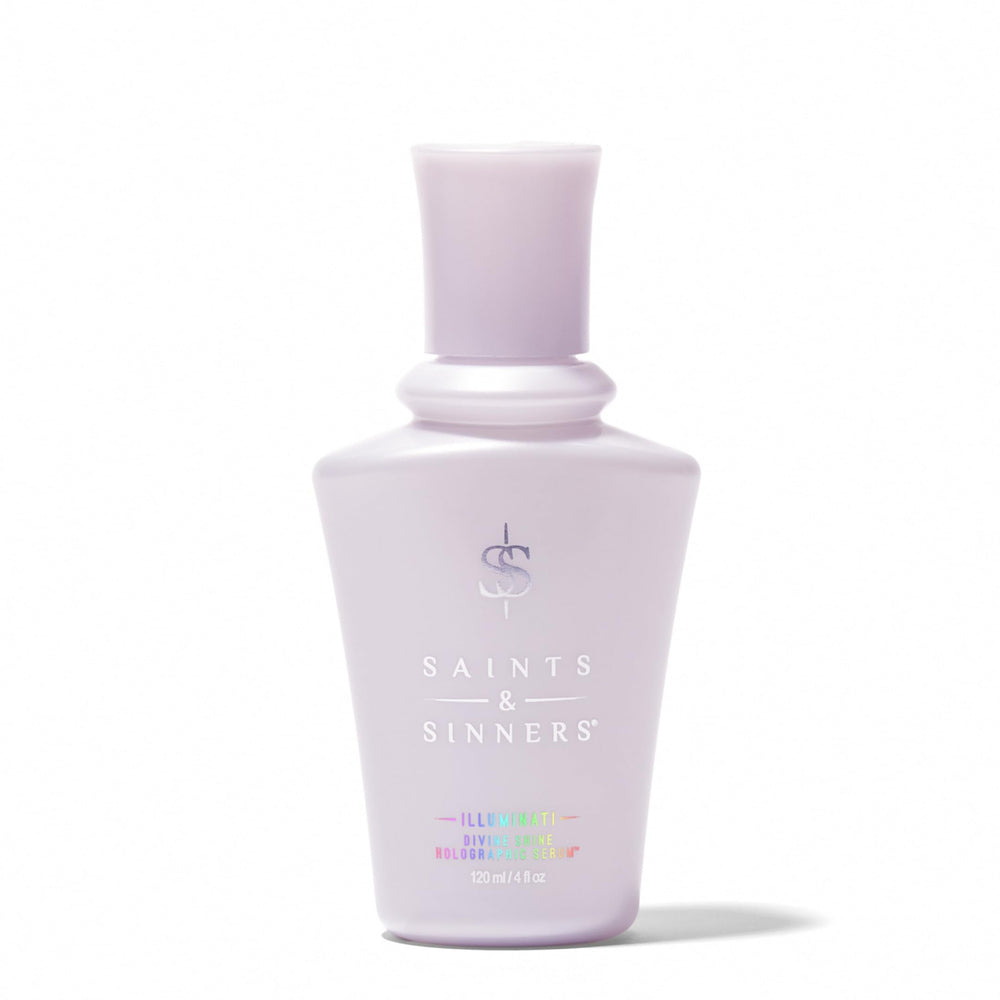 Saints and Sinners Illuminati Divine Shine bottle with an iridescent glow for radiant hair
