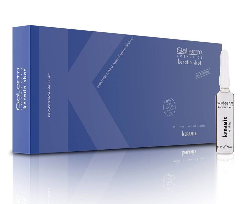 SALERM Keratin Shot Keramix ampoules pack for long-lasting smoothing and shine
