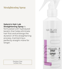 Salerm Lisos Hair Lab smoothing spray applied on damp hair for easy blow-dry.