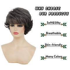 Sallcks short curly grey wig adjustable straps demonstrate easy size customization.