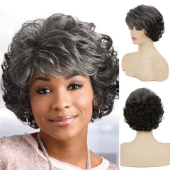 Sallcks short curly grey wig ombre front for natural daily wear and easy styling.
