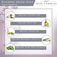 Sally B's Lavender Foaming Hand Soap foamy-lather close-up highlights airy foam and skin-friendly cleansing.