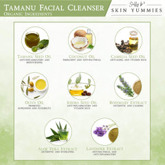 Tamanu Luxury Cleanser foam close-up with light, non-greasy lather.