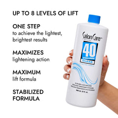 Salon Care 40 Volume developer ready for application with gloves.