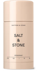 Salt & Stone aluminum free deodorant front view highlights compact packaging for on-the-go protection.