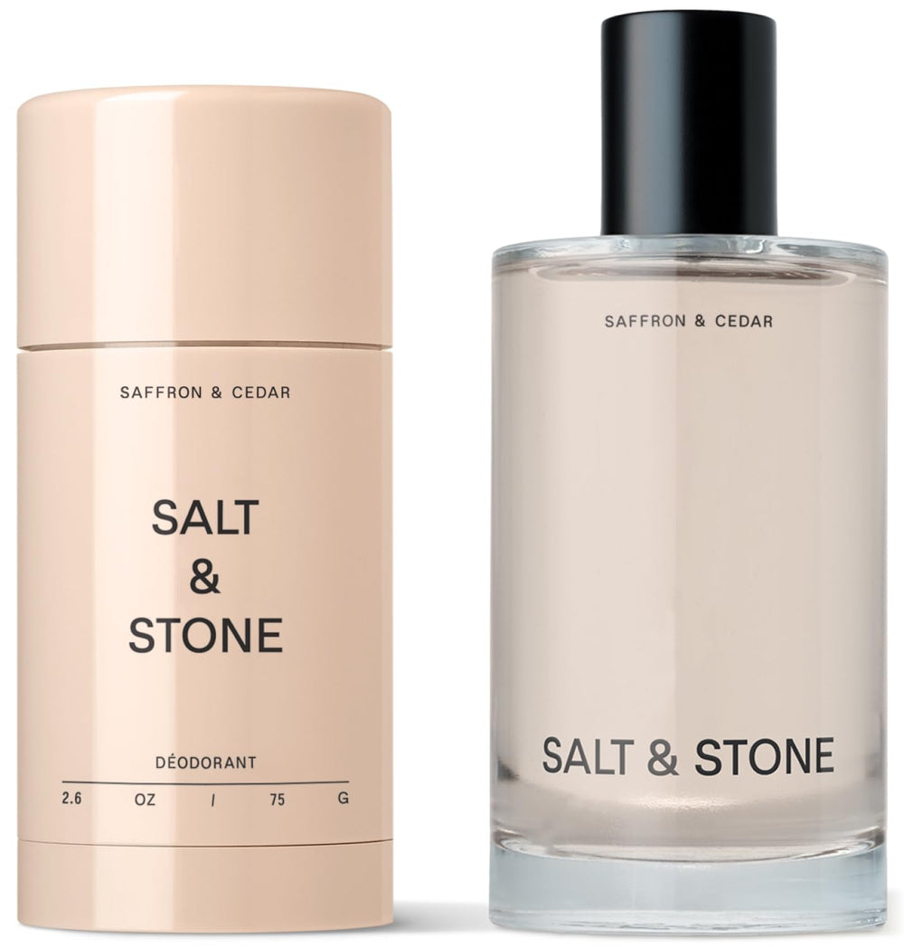 Salt & Stone deodorant stick in saffron cedar for long-lasting freshness.