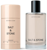 Salt & Stone deodorant stick in saffron cedar for long-lasting freshness.