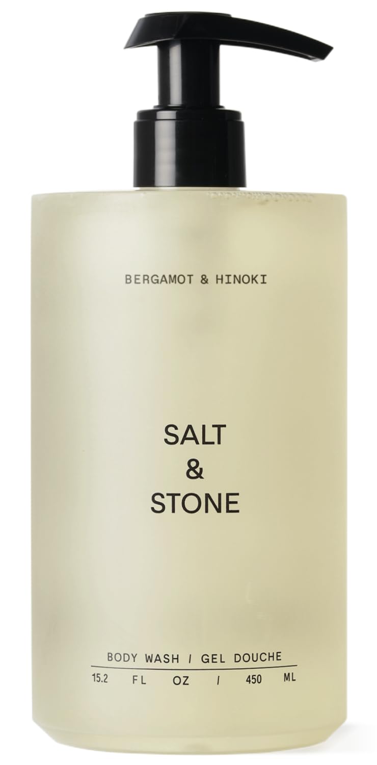 Salt & Stone Bergamot & Hinoki bottle viewed, offering a refreshing, hydrating cleanse.