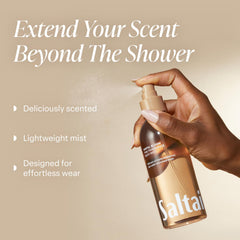 Saltair Santal Bloom spray application shows quick, light mist for everyday wear.