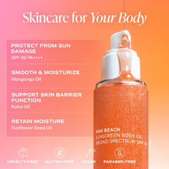 Saltair SPF Body Oil pink beach fragrance evokes island warmth and freshness.
