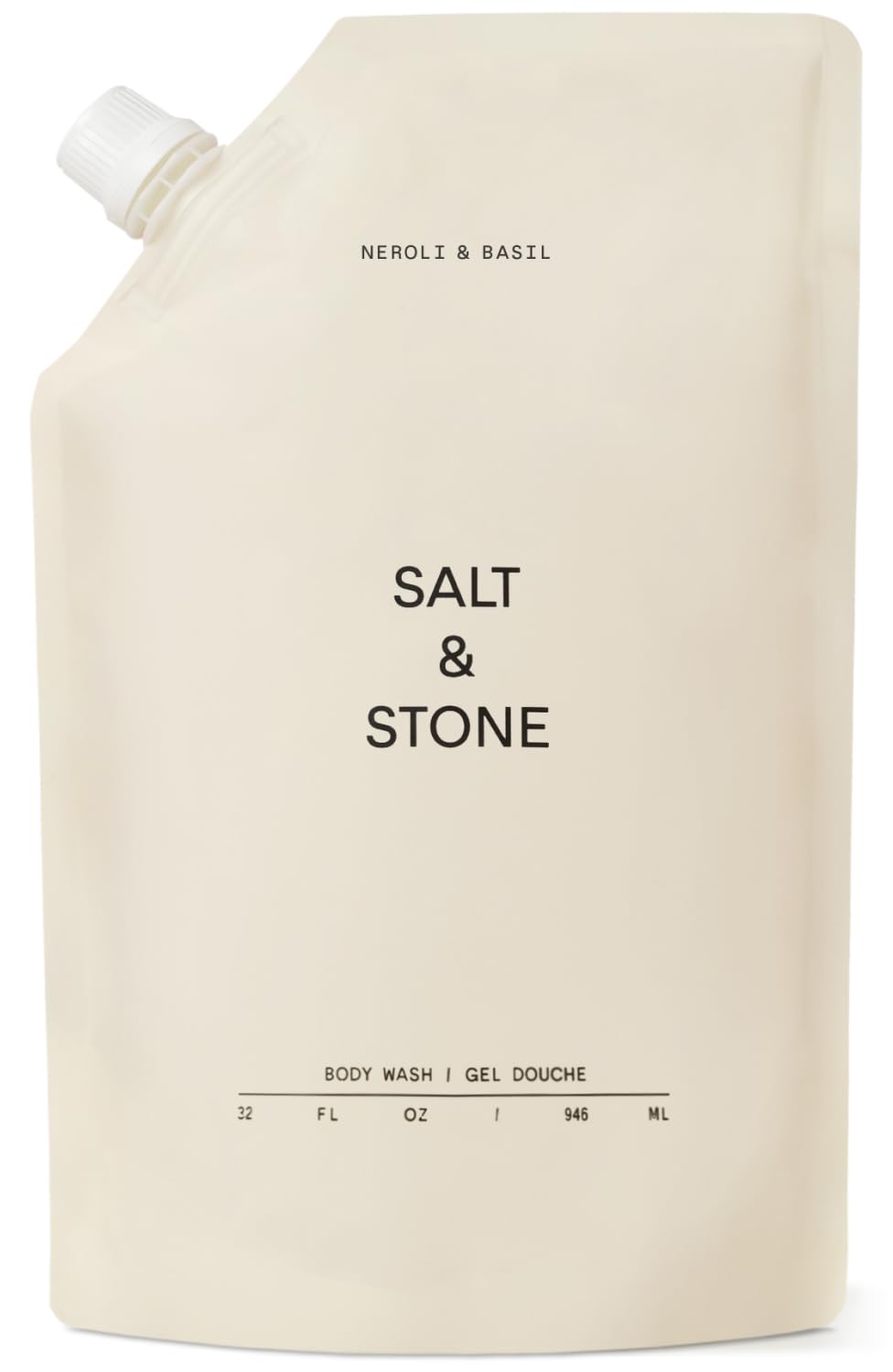 Salt & Stone bottle on shelf showcases Neroli Basil hydration.