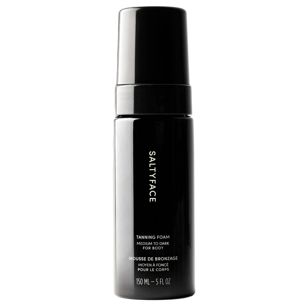 SALTYFACE tanning foam bottle for easy full-body self-tanning.