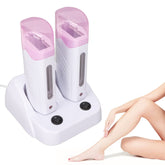 Saluaqui double depilatory heater on base for compact home waxing convenience.