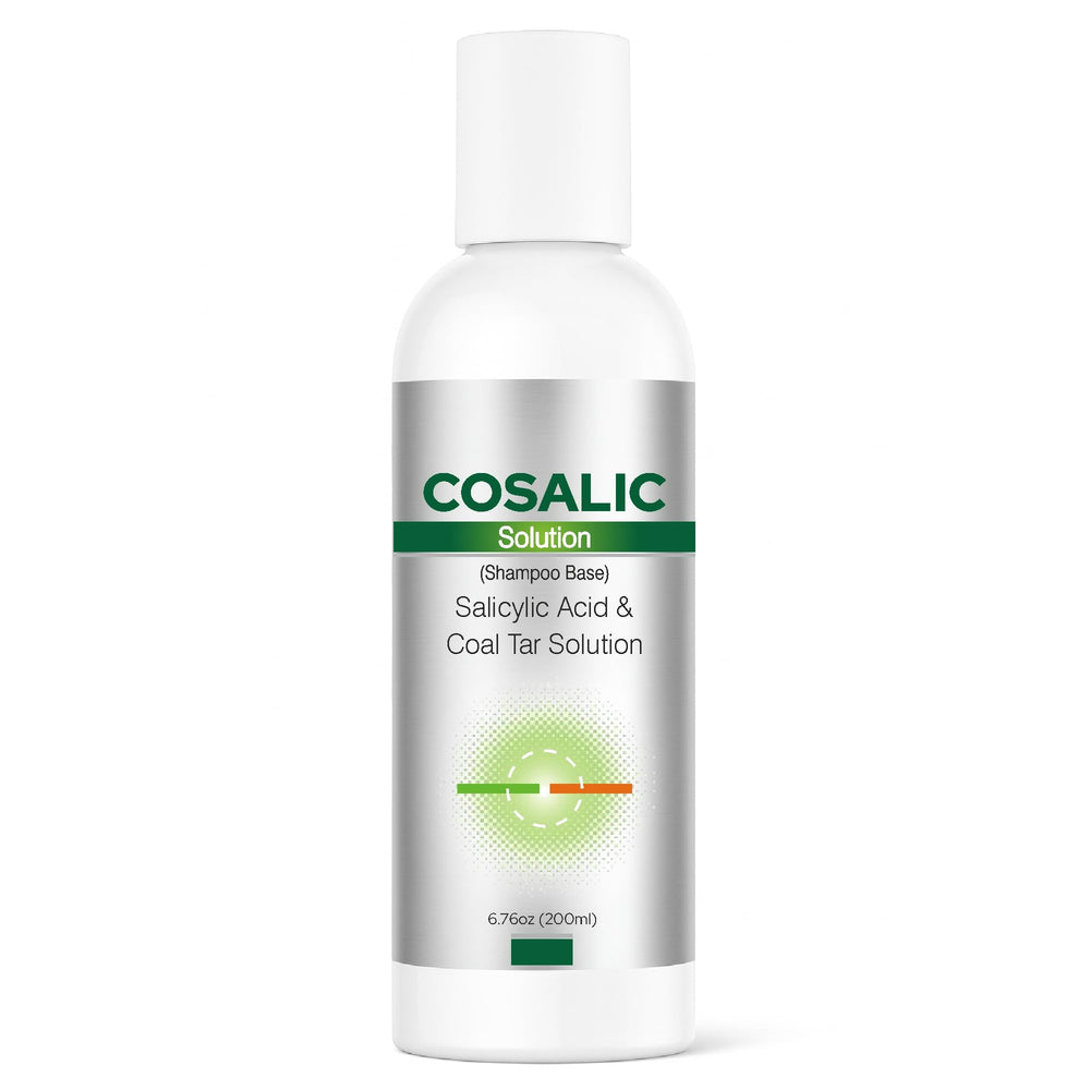 SALVE Cosalic shampoo bottle pour demonstrating dandruff-prone scalp care