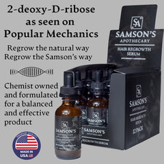 Samson's Apothecary Hair Regrowth Serum pump dispense demonstrates convenient application for on-the-go routines