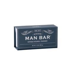 San Francisco Soap Company Peppered Patchouli Man Bar packaging with rugged design for gifting