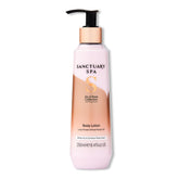 SANCTUARY Lily and Rose Body Lotion pump application demonstrates quick absorption for silky skin.