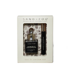 Sand + Fog Jasmine & Cedarwood oil set with dropper and roller for long-lasting fragrance