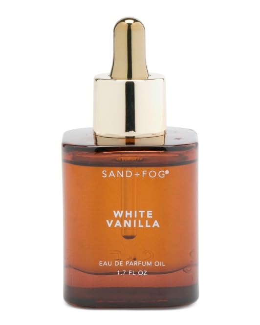 Sand + Fog White Vanilla perfume oil bottle—long-lasting vanilla aroma for daily wear.