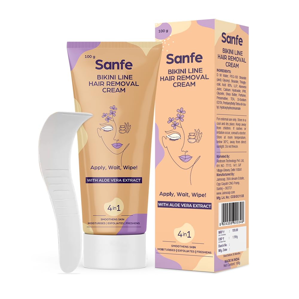 Sanfe Bikini Line Cream in use for quick, smooth hair removal