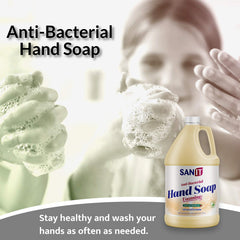 Sanit foaming hand wash lather action showcasing rich foam and quick rinsing.