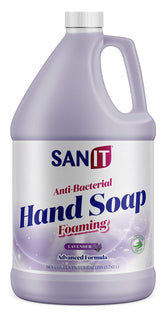 Sanit lavender foaming bottle label highlights ingredients and scent