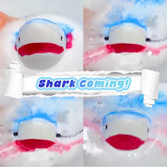 The Santrela Shark Bath Bomb reveals a sea life toy during fizz.
