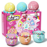 Sanyi unicorn bath bomb with bracelet inside dissolves into colorful bubbles for kids' bath time